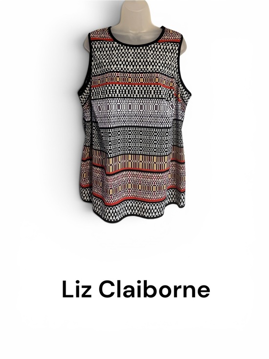 Liz Claiborne Tops - LIZ CLAIBORNE   Black, Red & Cream Geometric Sleeveless Top  PLUS: 1X   #Z